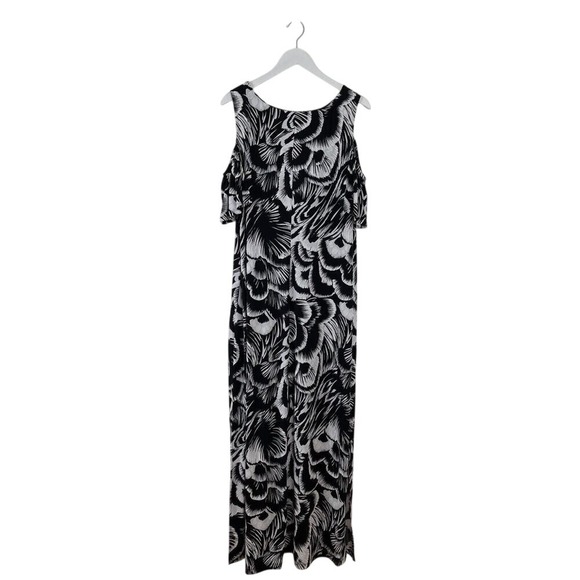 Connected Apparel Women's Black/White Cold Shoulder Midi Dress Plus Size 18W NEW - Picture 3 of 3